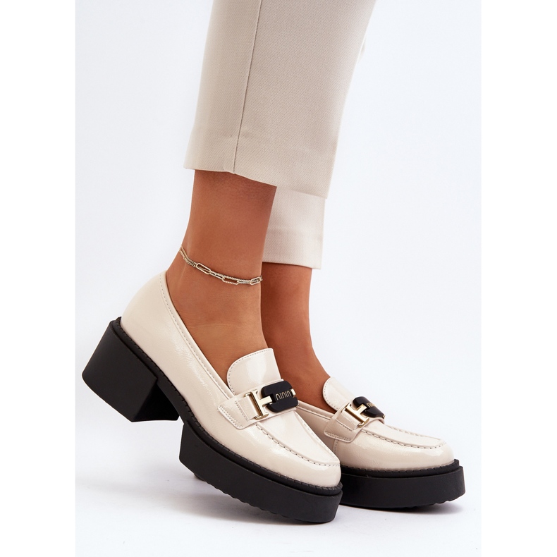 Vinceza Damlöpare i lackläder med tjocka klackar, ljusbeige Ridulvi 2