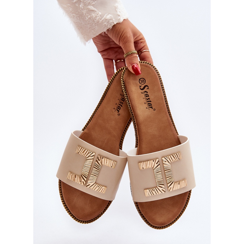Seastar Beige flip flops för kvinnor med dekoration Ollavia 1
