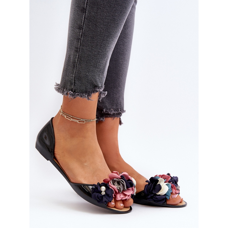 Dam Gummi Ballerinas Med Blommor Svart Junikla 2
