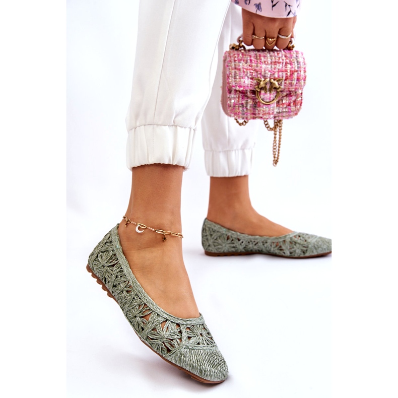 Seastar Genombrutna Fashionabla genombrutna gröna ballerinor 1