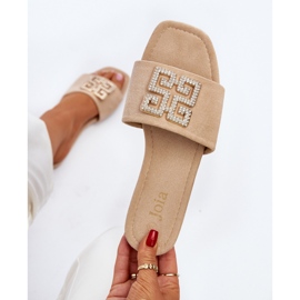 Plattklackade flip-flops för kvinnor med dekoration, Beige Inaile 2