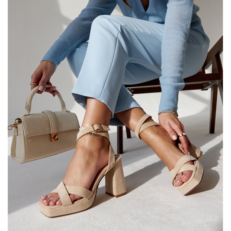 Beige mocka högklackade sandaler Salla 1