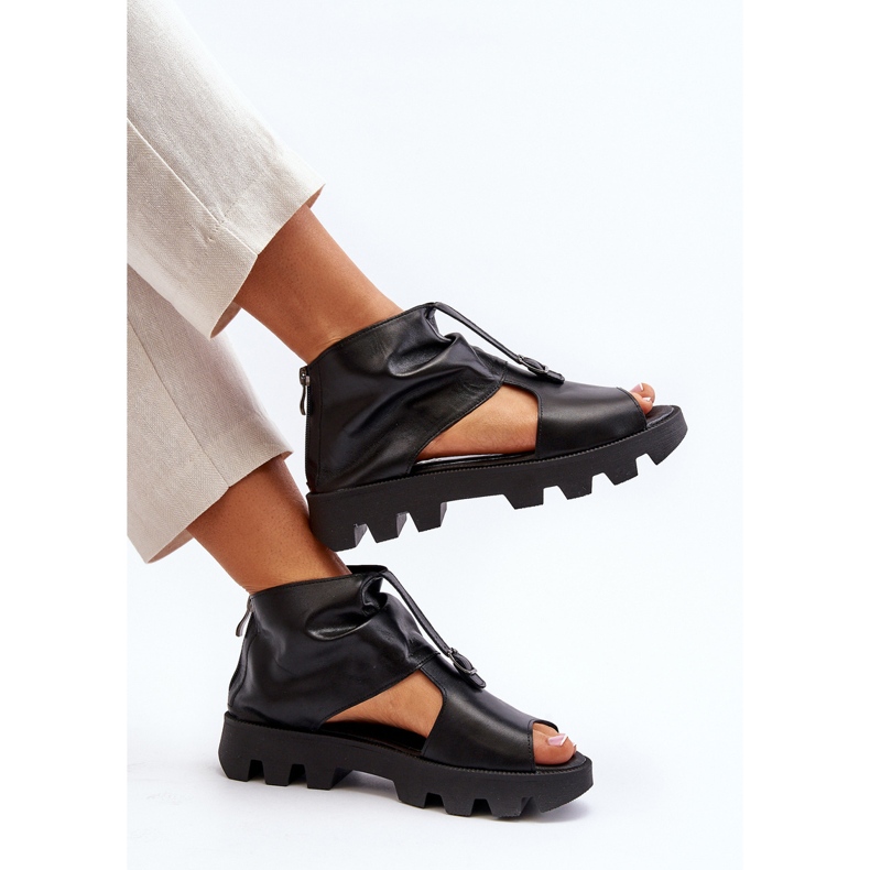 Zazoo 999 Lädersandaler för kvinnor med dragkedja, svart 1