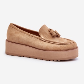 Kvinnors Mockasiner På En Plattform Med Fransar, Brun Mialani 2