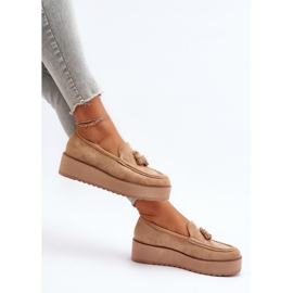 Kvinnors Mockasiner På En Plattform Med Fransar, Brun Mialani 1