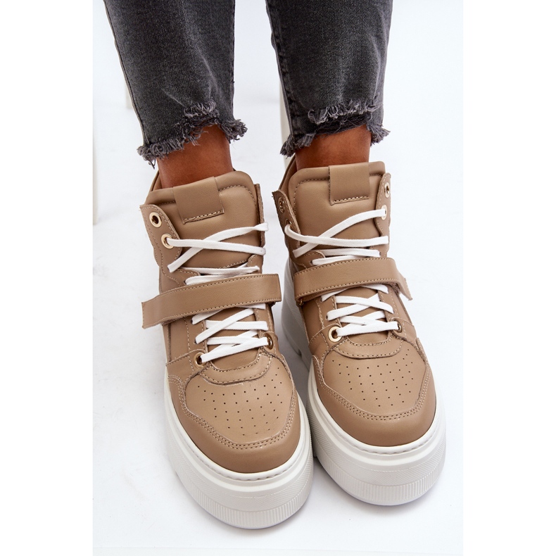 Zazoo 3450 Sneakers i läder för kvinnor, Beige 2