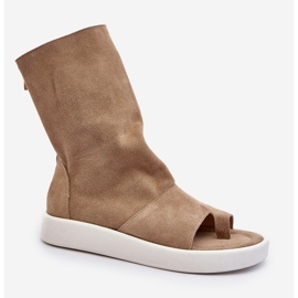 Zazoo 3441 mockasandaler för kvinnor med mörkbeige ovandel 1