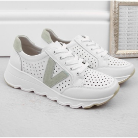 Genombrutna sportskor i läder för kvinnor, vita Vinceza 7875 1