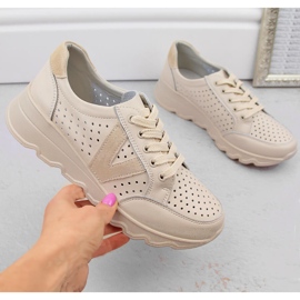 Genombrutna sportskor i läder för kvinnor, beige Vinceza 7875 1