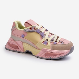Sneakers för kvinnor med tjock sula, rosa och gula Peonema 1