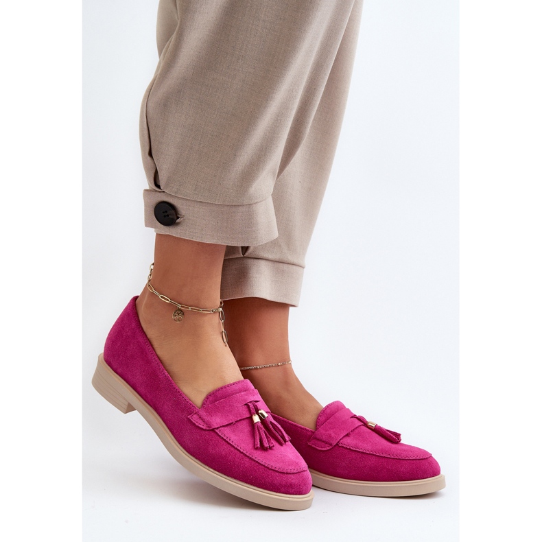 Zazoo 3420 mockasiner för kvinnor med en Fuskja platt klack rosa 2