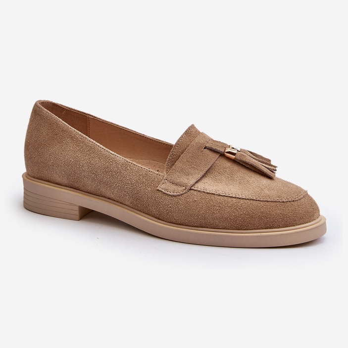 Zazoo 3420 Suede Women's Loafers med platta klackar beige 2