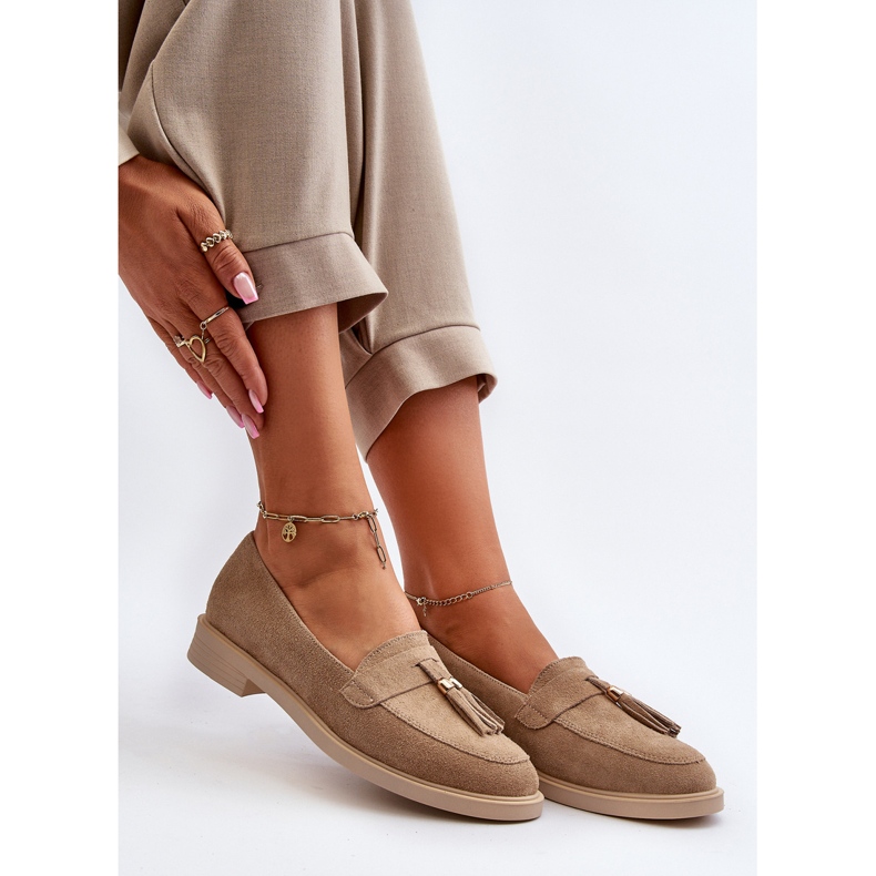 Zazoo 3420 Suede Women's Loafers med platta klackar beige 1