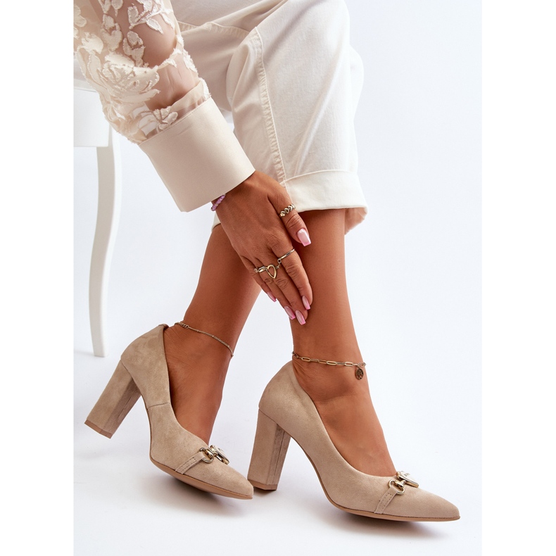 Zazoo 2453/OS Mocka högklackade pumps med cappuccino-hjärta beige 1