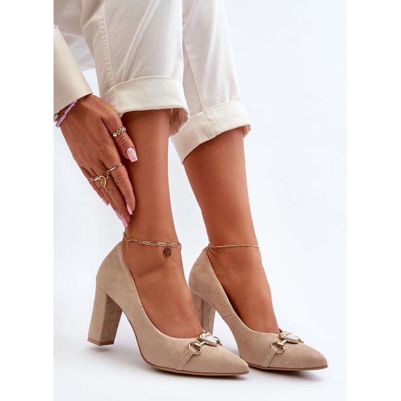 Zazoo 2453/OS Mocka högklackade pumps med cappuccino-hjärta beige 2