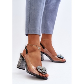 Transparenta högklackade sandaler med dekorationer S.Barski MR38-356 Svart färglös 2