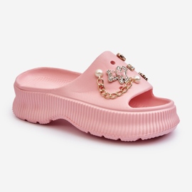 Kvinnors flipflops i skum med dekorationer, rosa afariana 1