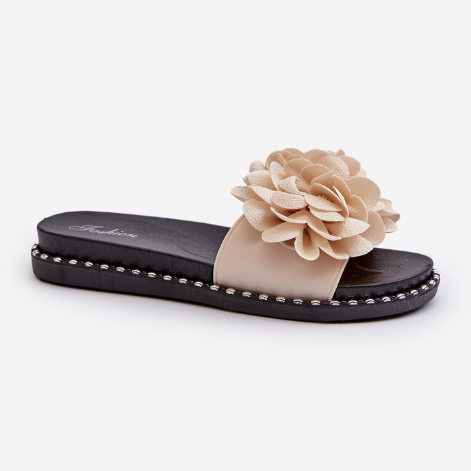 Damflip-flops dekorerade med blommor, Beige Cellanen 1