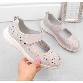 Genombrutna skor i läder med kardborreband, beige Filippo DP6073 1