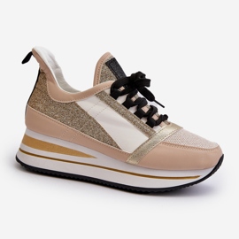 Sneakers med wedge och plattform för kvinnor med glitter, Gold Rafani gyllene 1