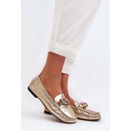 Lädermockasiner för kvinnor med dekoration Laura Messi 2761 guld gyllene 2