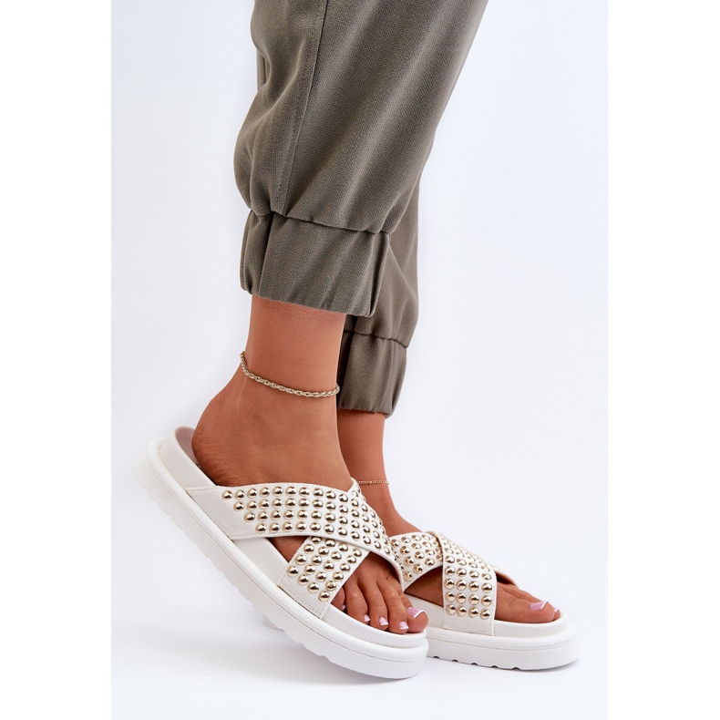 Kvinnors dekorerade plattform flip-flops Vita Niraela 2