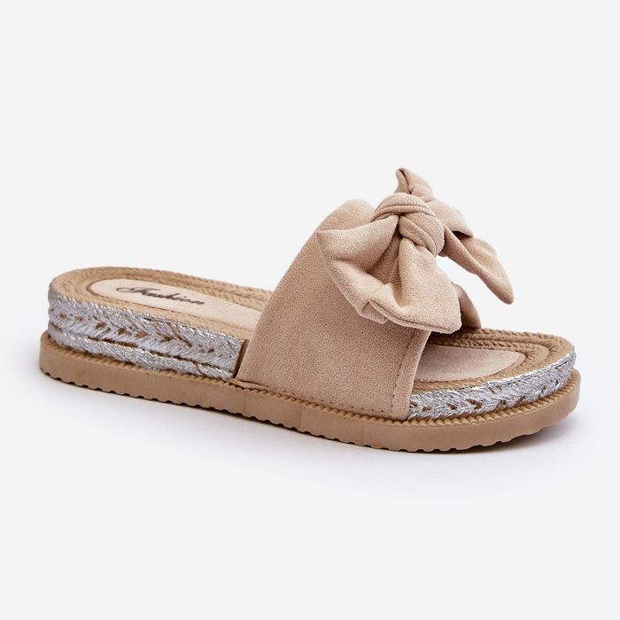 Flip-flops för kvinnor med rosett, Beige Aflia 2