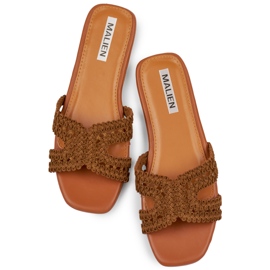 Bruna damflipflops i spets med platt sula 1