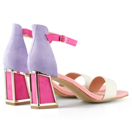 Rosa högklackade damsandaler med ankelknäppning 1