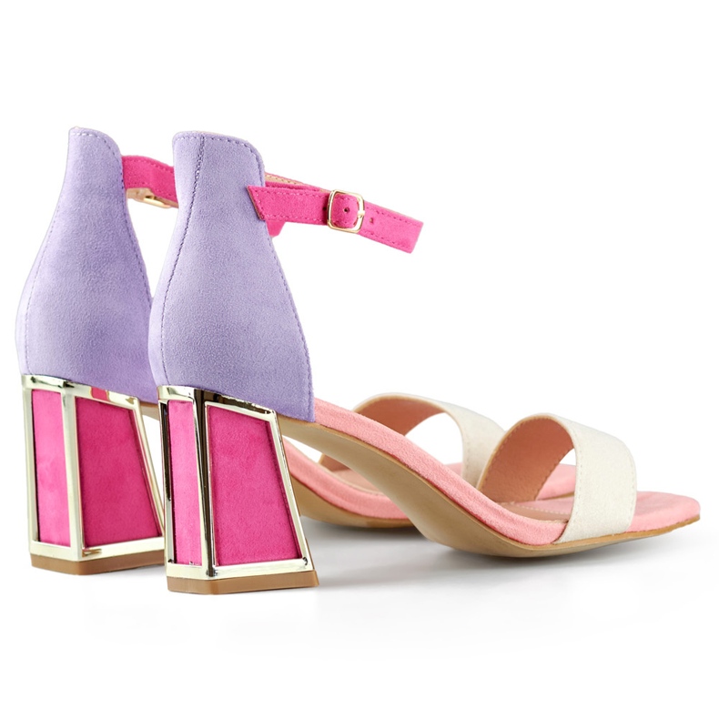 Rosa högklackade damsandaler med ankelknäppning 1