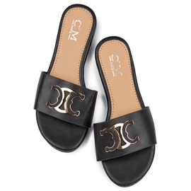 Svarta eleganta damflip-flops med dekoration 1