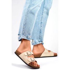 Beige damflipflops med två spännen 1