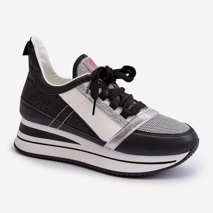 Sneakers med wedge och plattform för kvinnor med glittersvart Rafani 1