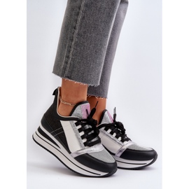 Sneakers med wedge och plattform för kvinnor med glittersvart Rafani 2