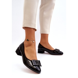 Vinceza Lackläderpumpar med rosett på block, svarta 2