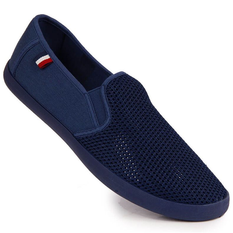 News Genombrutna marinblå slip-on sneakers för män NYHETER 1