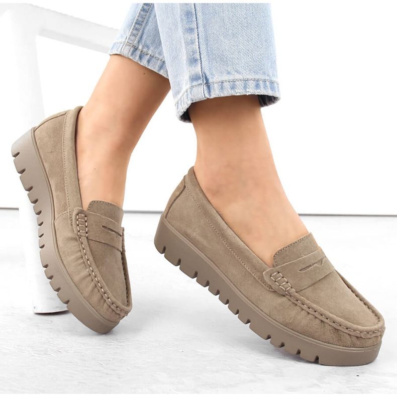 Lädermockaskor dam slip-on mockasiner beige Filippo DP6045 1