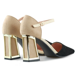 Svarta och beige öppna pumps med en elegant hög klack 1
