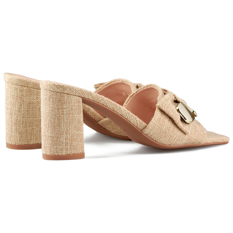 Beiga högklackade flipflops med rosett, flipflops med nallebjörn beige 1