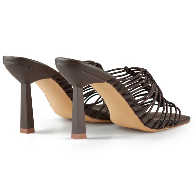 Flipflops med hög klack, eleganta, flexibla damflipflops med högklackad brun klack 1