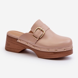 Kvinnors Beige Seprilla Träskoflip-flops med spänne 1