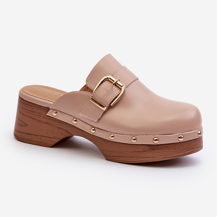 Kvinnors Beige Seprilla Träskoflip-flops med spänne 1