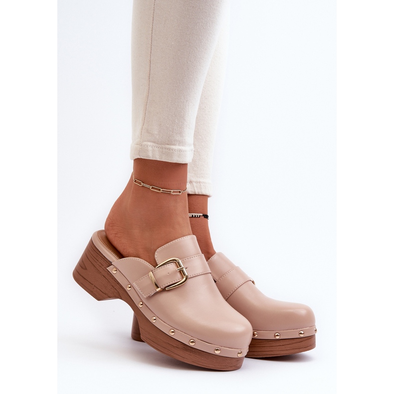 Kvinnors Beige Seprilla Träskoflip-flops med spänne 2