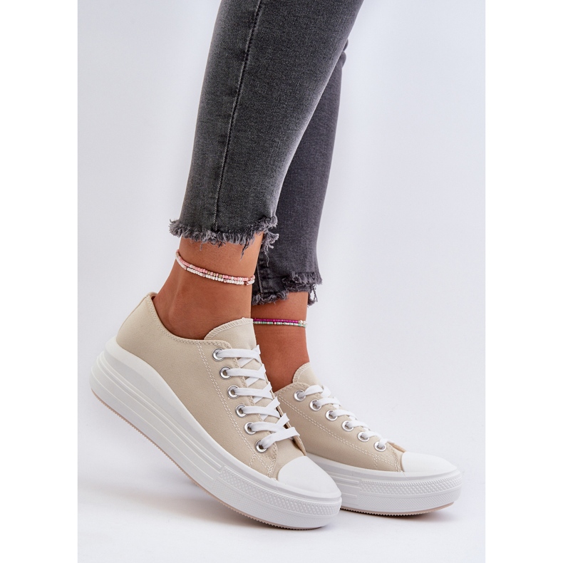 Beige Amyete Sneakers för kvinnor på en massiv plattform 2