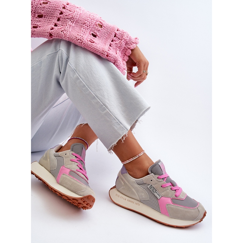 Sneakers för kvinnor på Memory Foam System Big Star Platform NN274680 Grå-Rosa 2