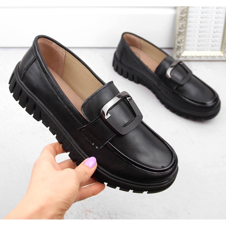 Damskor i läder med höga klackar och platå, svart Filippo DP6044 1