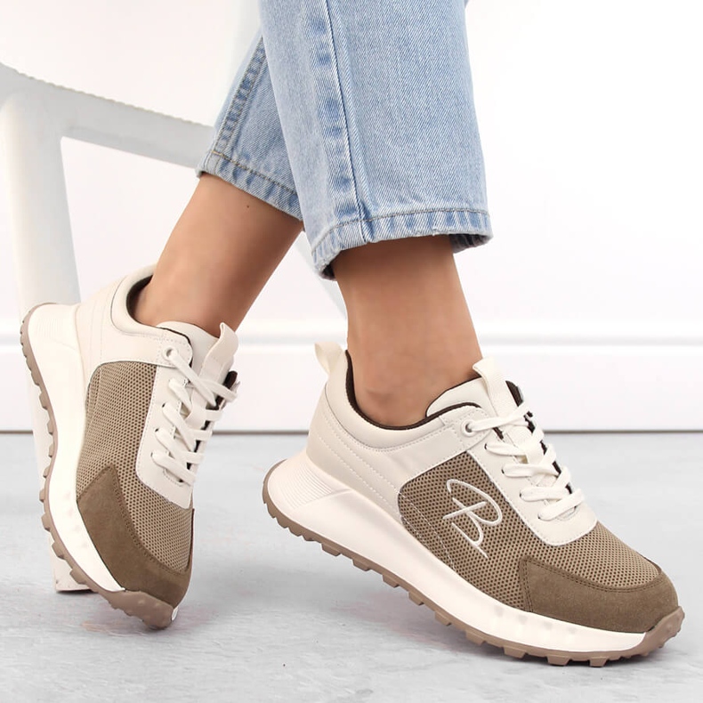 Sportskor i läder för dam, beige, Artiker 54C1468 1