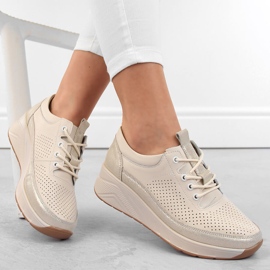 Lädersportskor för kvinnor, beige wedge sneakers Artiker 54C1744 1