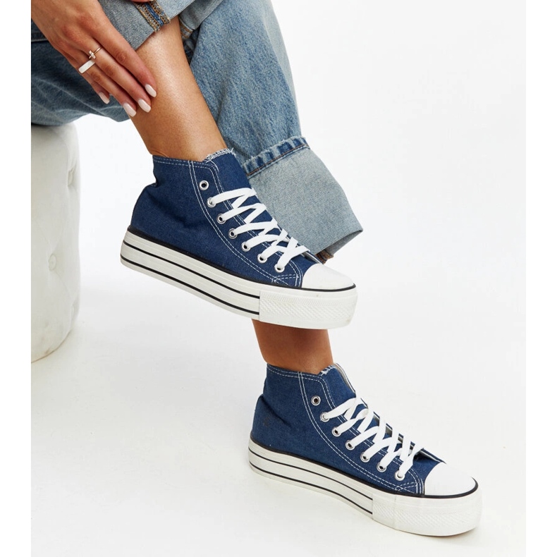 Bagy high-top jeanssneakers med tjock sula blå 1