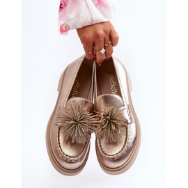 CheBello lädermockasiner för kvinnor 4383 guld gyllene 2